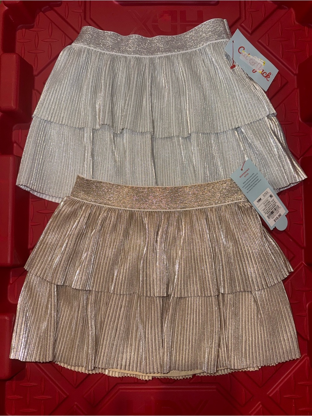 Cat & Jack Girls' Metallic Tiered Skirts - Silver and Gold